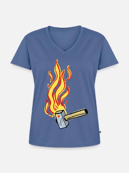 Flammenhammer Kraft - Frauen Premium Bio T-Shirt mit V-Ausschnitt - Taubenblau