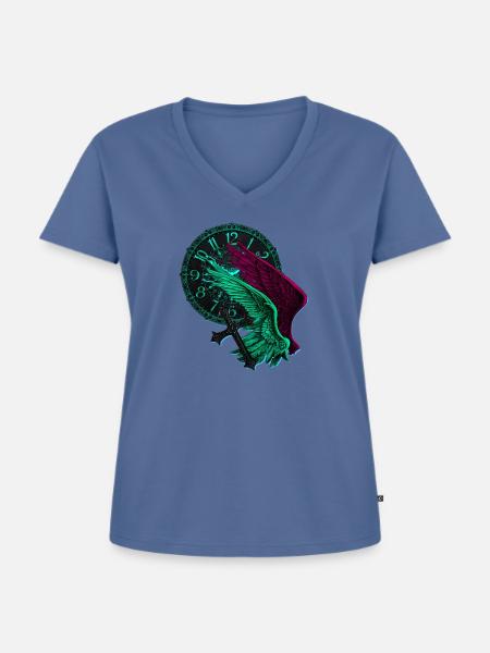Engelflügel Neon uhren - Frauen Premium Bio T-Shirt mit V-Ausschnitt - Taubenblau