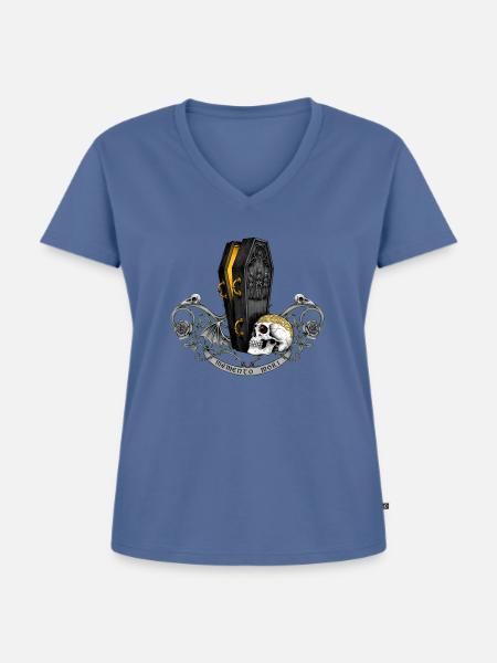 Memento Mori Sargskull Gothic - Frauen Premium Bio T-Shirt mit V-Ausschnitt - Taubenblau
