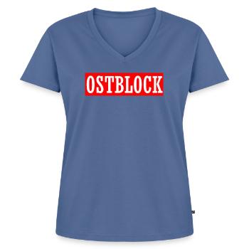 osten ostblock ossi ddr mauer retro vintage shirt - Frauen Premium Bio T-Shirt mit V-Ausschnitt - Taubenblau - Vorne - AI Model Female 172 dark (172cm)