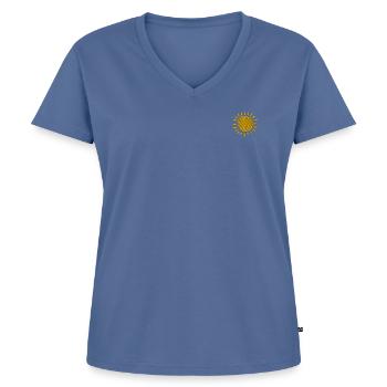 Brodé soleil - T-shirt encolure en V Premium bio Femme - bleu pigeon - Devant - AI Model Female 172 dark (172cm)