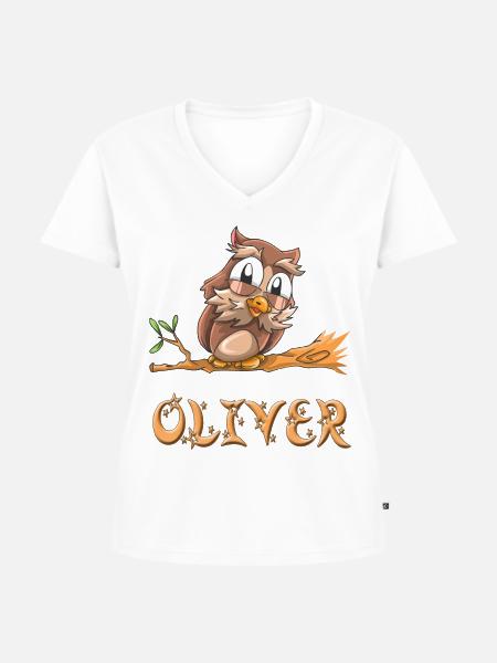 Eule Oliver - Frauen Premium Bio T-Shirt mit V-Ausschnitt - Weiß
