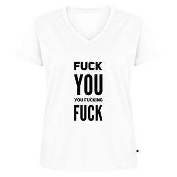 Citation de « Va te faire » – Sarcasme & Attitude - T-shirt encolure en V Premium bio Femme - blanc - Devant - AI Model Female 172 dark (172cm)