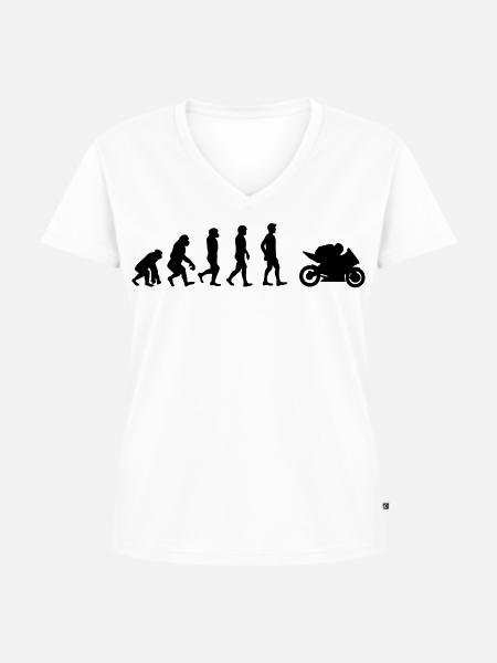 Motorrad Evolution - Frauen Premium Bio T-Shirt mit V-Ausschnitt - Weiß