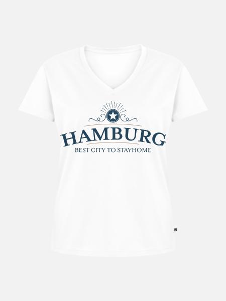 Hamburg - Frauen Premium Bio T-Shirt mit V-Ausschnitt - Weiß