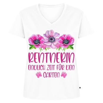 Rentnerin Rente Blumen Endlich Zeit für den Garten - Frauen Premium Bio T-Shirt mit V-Ausschnitt - Weiß - Vorne - AI Model Female 172 dark (172cm)