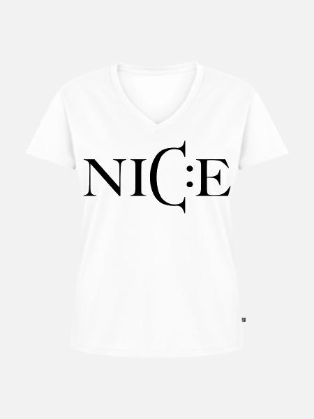 Nice – Minimal Smiley Greeting - Frauen Premium Bio T-Shirt mit V-Ausschnitt - Weiß