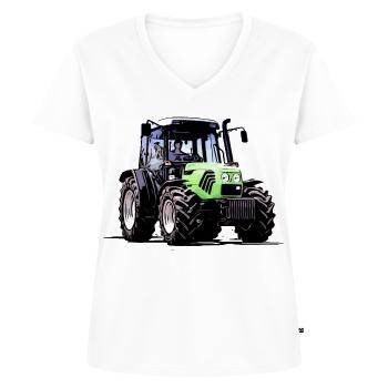 Fahr den Deutz Traktor 60 70 80 | Agro - Frauen Premium Bio T-Shirt mit V-Ausschnitt - Weiß - Vorne - AI Model Female 172 dark (172cm)