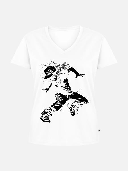 Breakdance Mädchen Zeichnung - Frauen Premium Bio T-Shirt mit V-Ausschnitt - Weiß