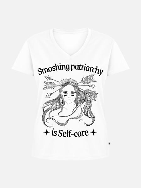 Smashing Patriarchy is Selfcare - Frauen Premium Bio T-Shirt mit V-Ausschnitt - Weiß