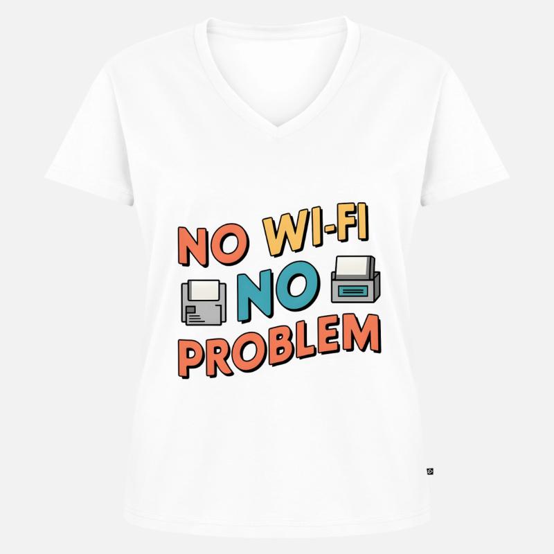 No Wi-Fi, No Problem - Frauen Premium Bio T-Shirt mit V-Ausschnitt - Weiß