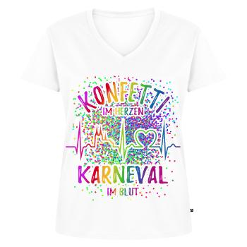 Konfetti im Herzen - Karneval im Blut - Köln - Frauen Premium Bio T-Shirt mit V-Ausschnitt - Weiß - Vorne - AI Model Female 172 dark (172cm)