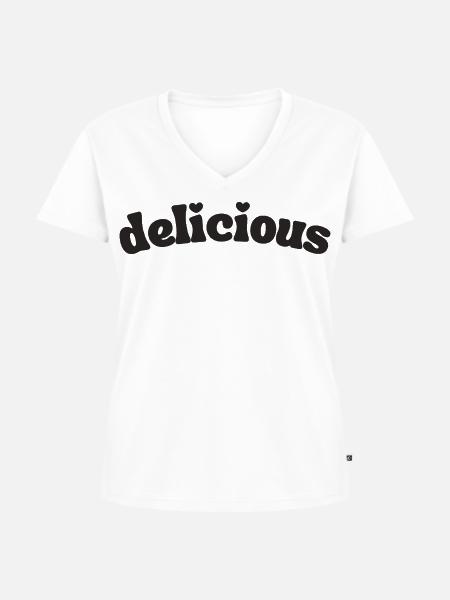 Delicious - Frauen Premium Bio T-Shirt mit V-Ausschnitt - Weiß