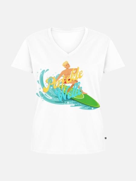 Bunter Surfer mit Wasserwellen - Frauen Premium Bio T-Shirt mit V-Ausschnitt - Weiß