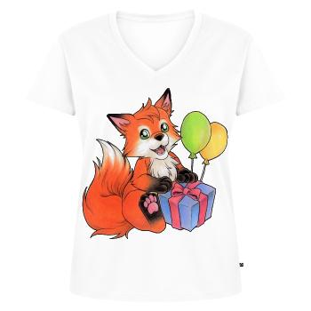 Renard mignon pour l’anniversaire peint à la main - T-shirt encolure en V Premium bio Femme - blanc - Devant - AI Model Female 172 dark (172cm)