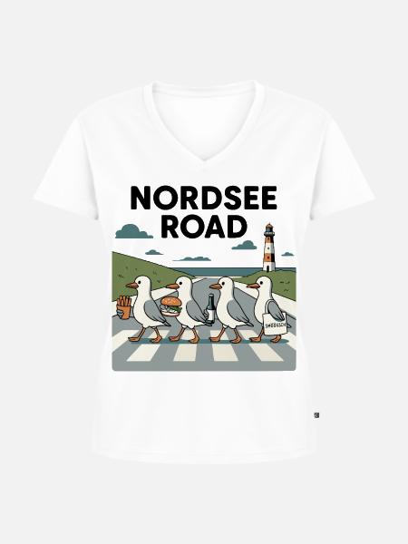 Nordseeroad Möwen - Frauen Premium Bio T-Shirt mit V-Ausschnitt - Weiß