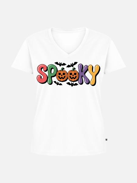 Spooky Halloween Kürbis bunte Schrift - Frauen Premium Bio T-Shirt mit V-Ausschnitt - Weiß