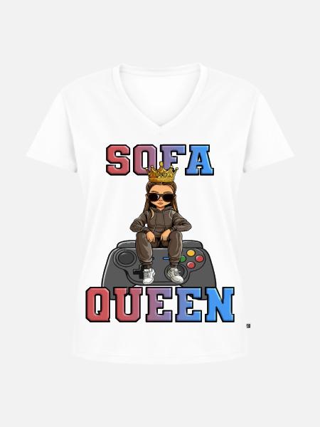 Sofa Queen - gaming zocken - Frauen Premium Bio T-Shirt mit V-Ausschnitt - Weiß