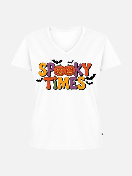 Spooky Times Halloween Pumpkins - Frauen Premium Bio T-Shirt mit V-Ausschnitt - Weiß