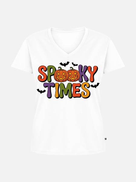 Spooky Times Halloween Pumpkin - Frauen Premium Bio T-Shirt mit V-Ausschnitt - Weiß