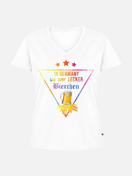 In_Germany_we_say_Lecker_Bierchen_- - Frauen Premium Bio T-Shirt mit V-Ausschnitt - Weiß