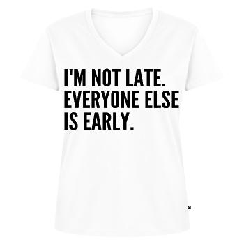 I'm not late, the others are ahead - Women's Premium Organic V-neck T-shirt - white - Front - AI Model Female 172 dark (172cm)