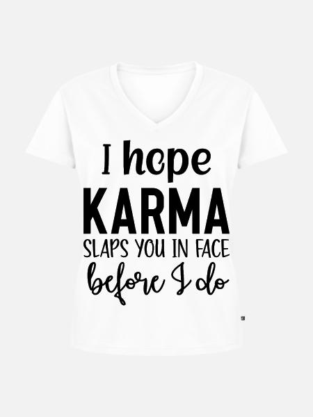 Karma - Frauen Premium Bio T-Shirt mit V-Ausschnitt - Weiß