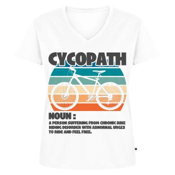 Cycopath VTT Rétro Vintage - T-shirt encolure en V Premium bio Femme - blanc - Devant - AI Model Female 172 dark (172cm)