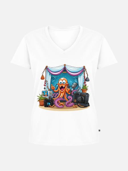 Oktopus Influencer auf Bühne - Frauen Premium Bio T-Shirt mit V-Ausschnitt - Weiß