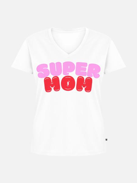 Super Mom - Frauen Premium Bio T-Shirt mit V-Ausschnitt - Weiß