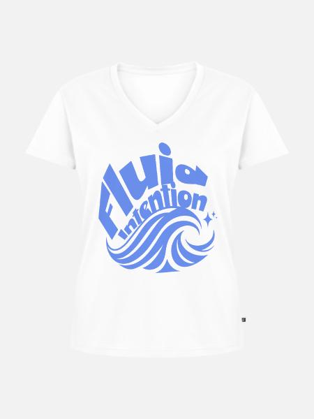 OndaVortice Blu con Scritta - Frauen Premium Bio T-Shirt mit V-Ausschnitt - Weiß