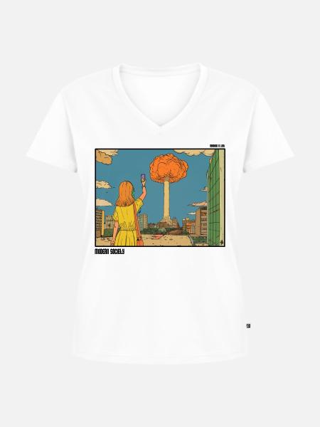 Selfie vor Atompuff - Frauen Premium Bio T-Shirt mit V-Ausschnitt - Weiß