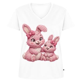 Hasen Kinder Hasenkinder - kleine große Schwester - Frauen Premium Bio T-Shirt mit V-Ausschnitt - Weiß - Vorne - AI Model Female 172 dark (172cm)