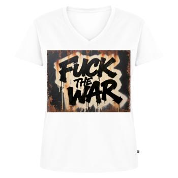 SCHEISS AUF DEN KRIEG - Frauen Premium Bio T-Shirt mit V-Ausschnitt - Weiß - Vorne - AI Model Female 172 dark (172cm)