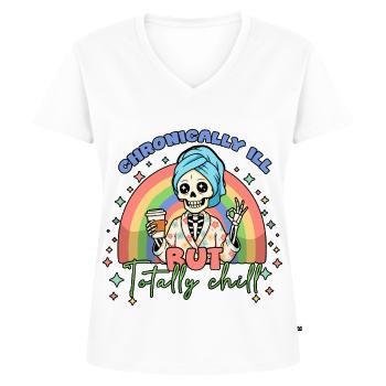 Chronically Ill Fibromyalgia Awareness - Women's Premium Organic V-neck T-shirt - white - Front - AI Model Female 172 dark (172cm)