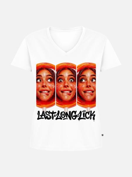 Triple Pop Face Lick - Frauen Premium Bio T-Shirt mit V-Ausschnitt - Weiß