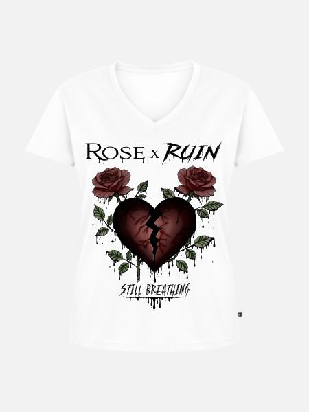 Rose x Ruin Broken Heart - Frauen Premium Bio T-Shirt mit V-Ausschnitt - Weiß