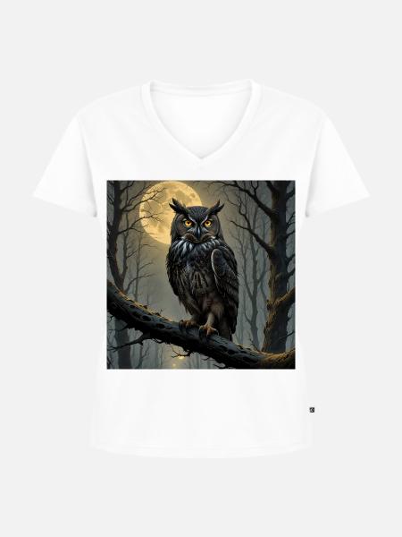 Nächtlicher Uhu im Mondwald - Frauen Premium Bio T-Shirt mit V-Ausschnitt - Weiß