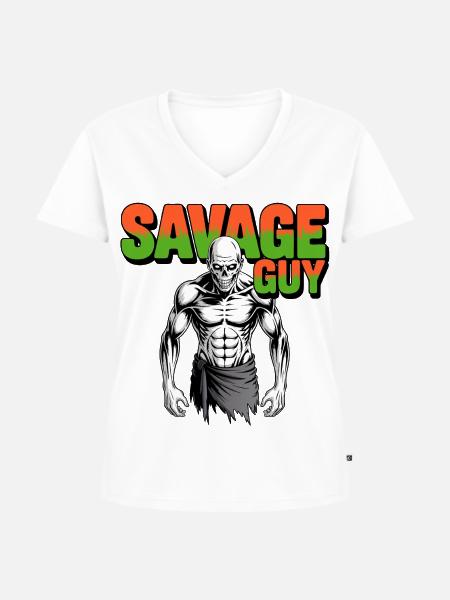 Savage Guy - Frauen Premium Bio T-Shirt mit V-Ausschnitt - Weiß