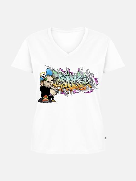 Graffiti Figur mit urbaner Letterkunst - Frauen Premium Bio T-Shirt mit V-Ausschnitt - Weiß