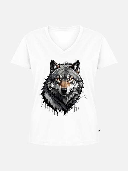 Wolf  - Frauen Premium Bio T-Shirt mit V-Ausschnitt - Weiß