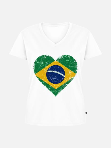 Brasilien Flagge Herz - Frauen Premium Bio T-Shirt mit V-Ausschnitt - Weiß