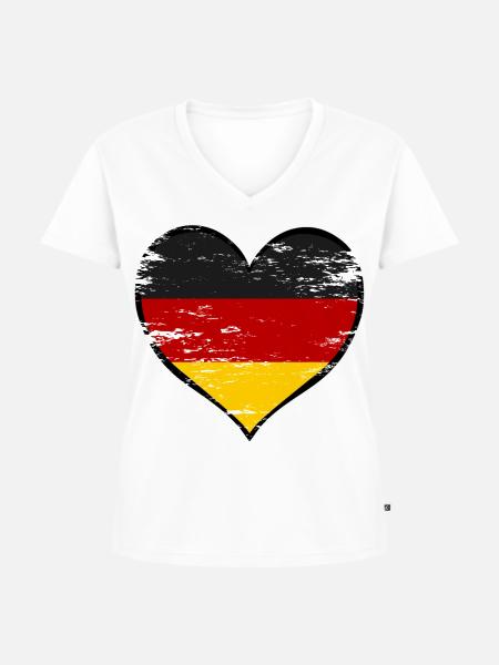 Herz mit Deutscher Flagge - Frauen Premium Bio T-Shirt mit V-Ausschnitt - Weiß