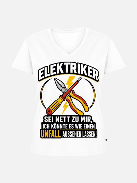 Elektriker Spruch lustig Unfall Handwerker - Frauen Premium Bio T-Shirt mit V-Ausschnitt - Weiß