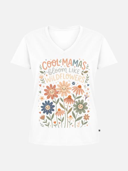 Cool Mamas Bloom Wildflowers - Frauen Premium Bio T-Shirt mit V-Ausschnitt - Weiß