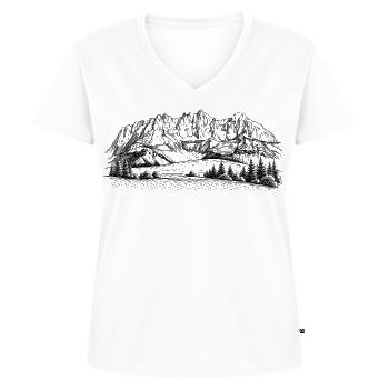 Wilder Kaiser Silhouette | Kaisergebirge Design |  - Frauen Premium Bio T-Shirt mit V-Ausschnitt - Weiß - Vorne - AI Model Female 172 dark (172cm)