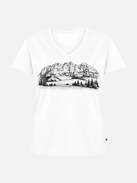 Wilder Kaiser Silhouette | Kaisergebirge Design | - Frauen Premium Bio T-Shirt mit V-Ausschnitt - Weiß