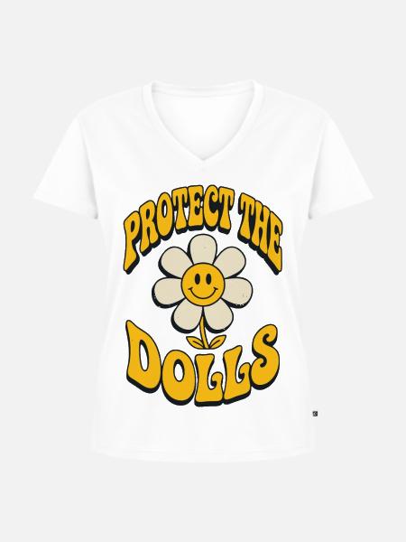 Protect The Dolls Blume Retro - Frauen Premium Bio T-Shirt mit V-Ausschnitt - Weiß