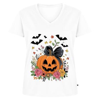 Halloween Kürbis - Frauen Premium Bio T-Shirt mit V-Ausschnitt - Weiß - Vorne - AI Model Female 172 dark (172cm)