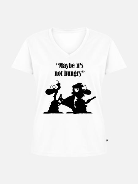 "Vielleicht hat er keinen Hunger." - Frauen Premium Bio T-Shirt mit V-Ausschnitt - Weiß